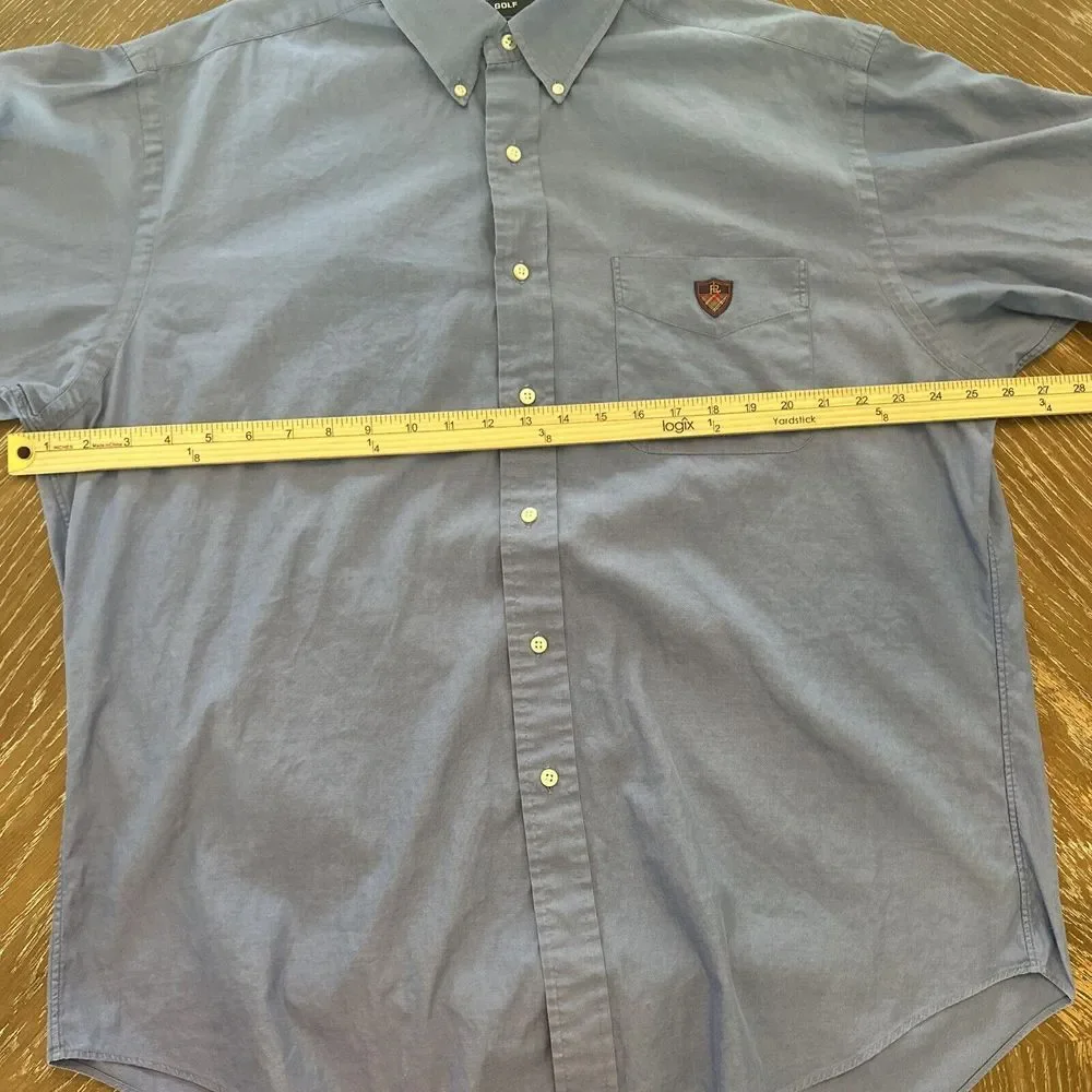 Ralph Lauren Golf LARGE BLUE Shirt Men's Tilden 100% Cotton Button‎ Up EXCELLENT